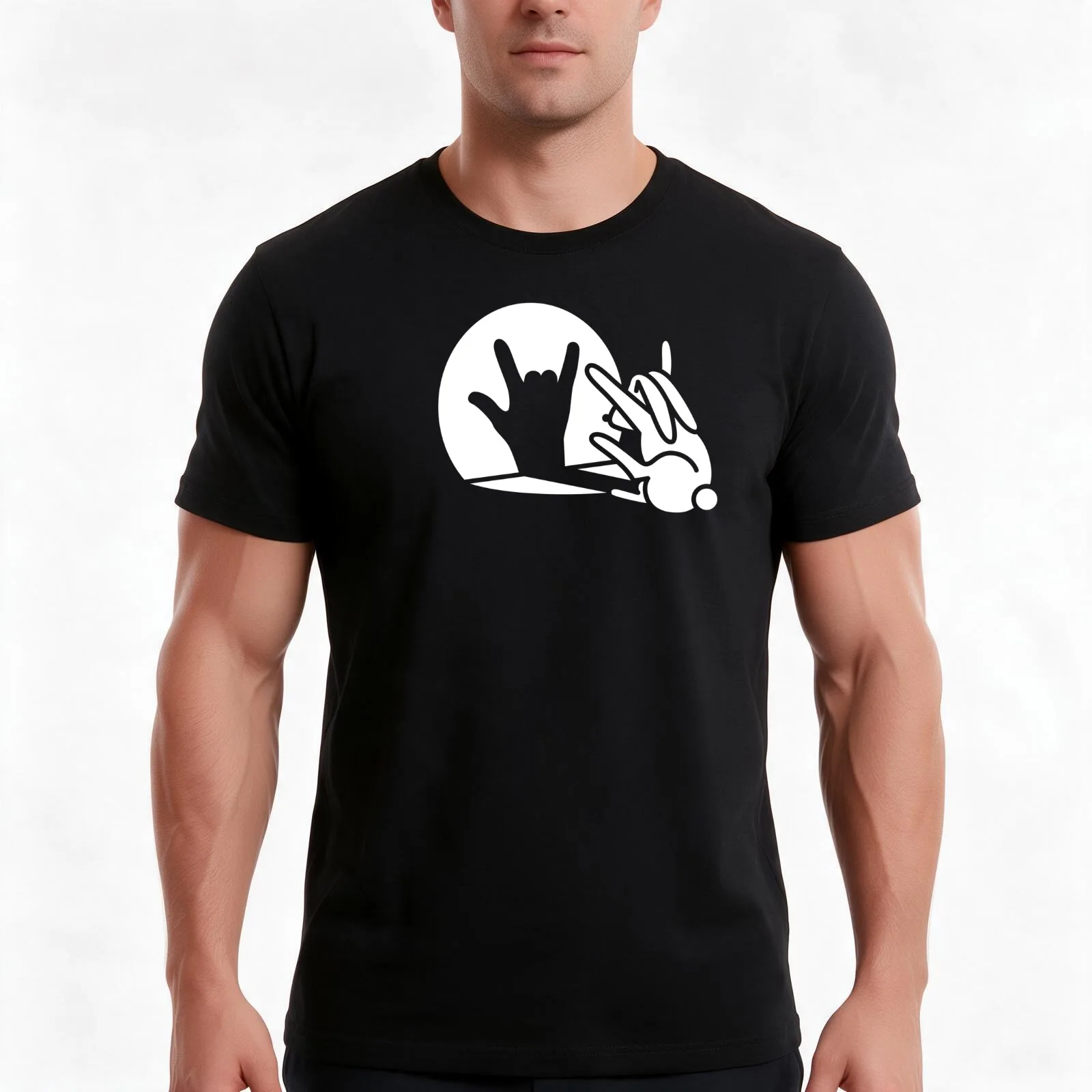 Cute Rabbit I Love you ILY sign language deaf hand T-Shirt, Summer Casual Cotton Tee, Oversized Streetwear Tops, 100% Cotton