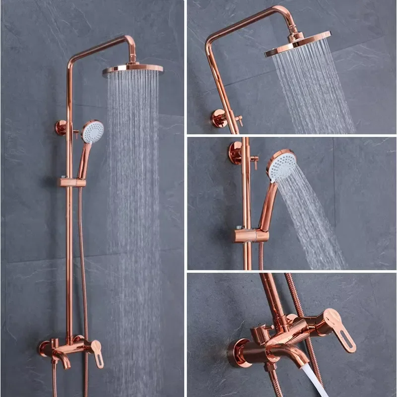 Rose Gold Rain in Wall Mounted Shower Mixer Faucet Set for Bathroom