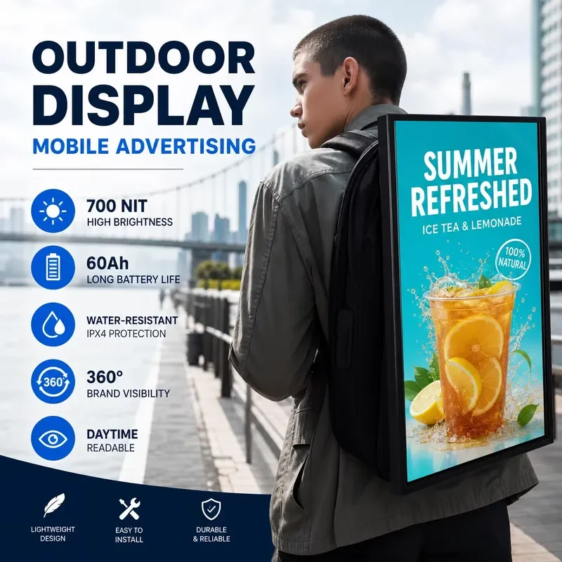 for 21.5 23.8 27 32 Inch LCD Screen Backpack Outdoor Advertising High Brightness Display Mobile LCD Poster with Battery