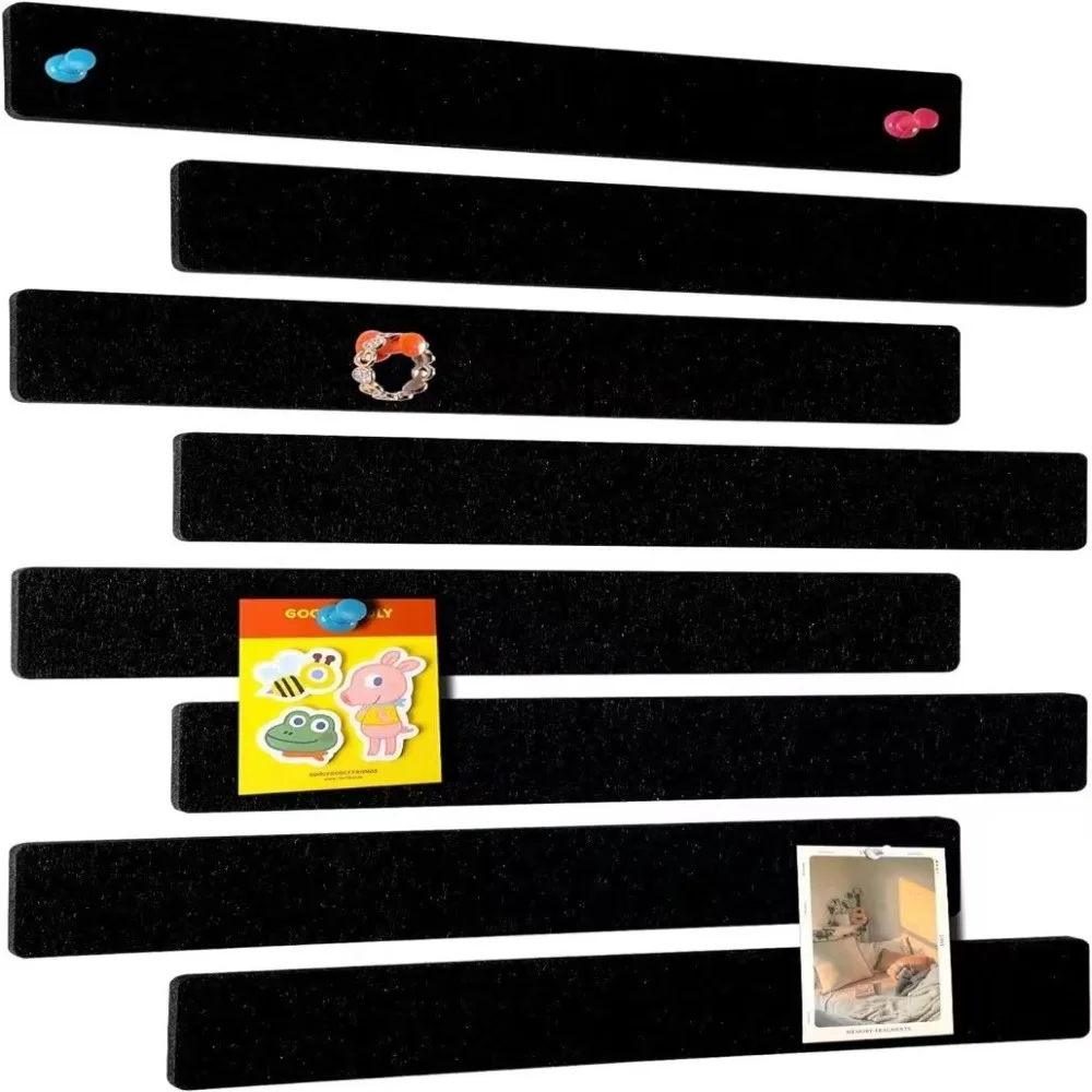 8PCS Polyester Fiber Felt Strip Adhesive Tabs Included Practical Bulletin Board Strip Decorative Wall Decor Sticker Home Office