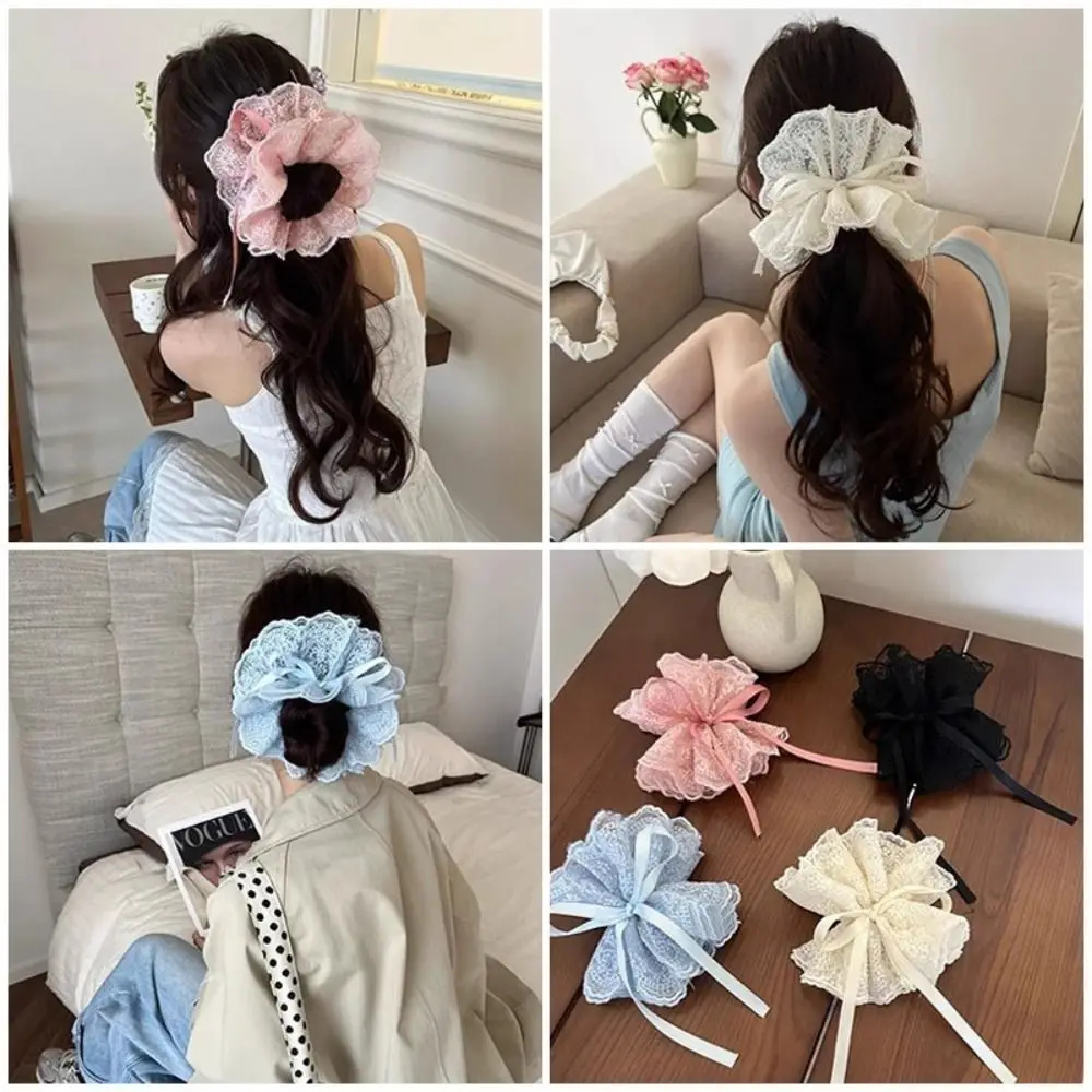 Sweet Lace Trim Lace Scrunchies Multi-Layer Elastic Hair Bands Ponytail Holder Girls