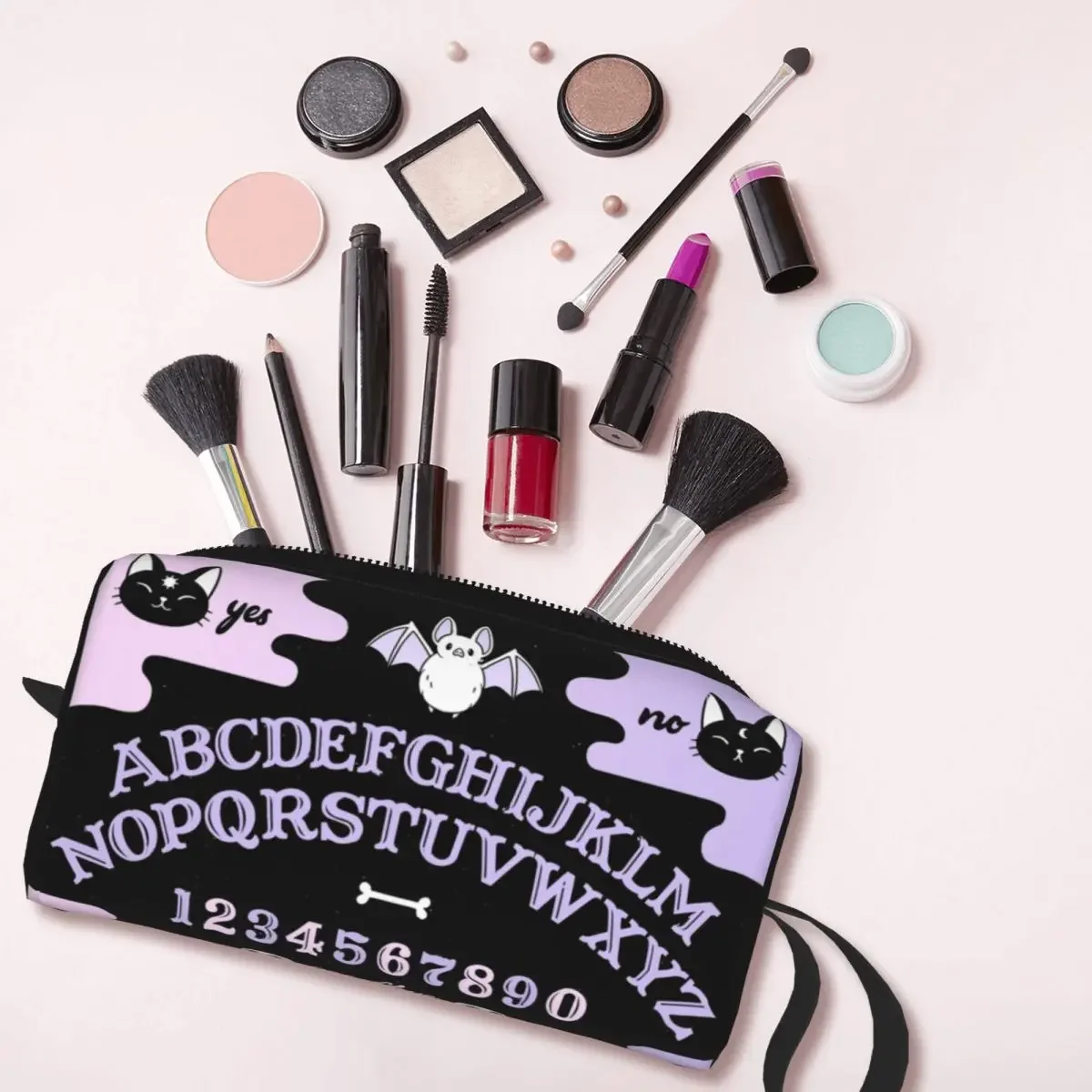 Ouija Board Mystical Makeup Bag Pouch Waterproof Skeleton Skull Bat Cosmetic Bag Travel Toiletry Small Makeup Pouch Storage Bag