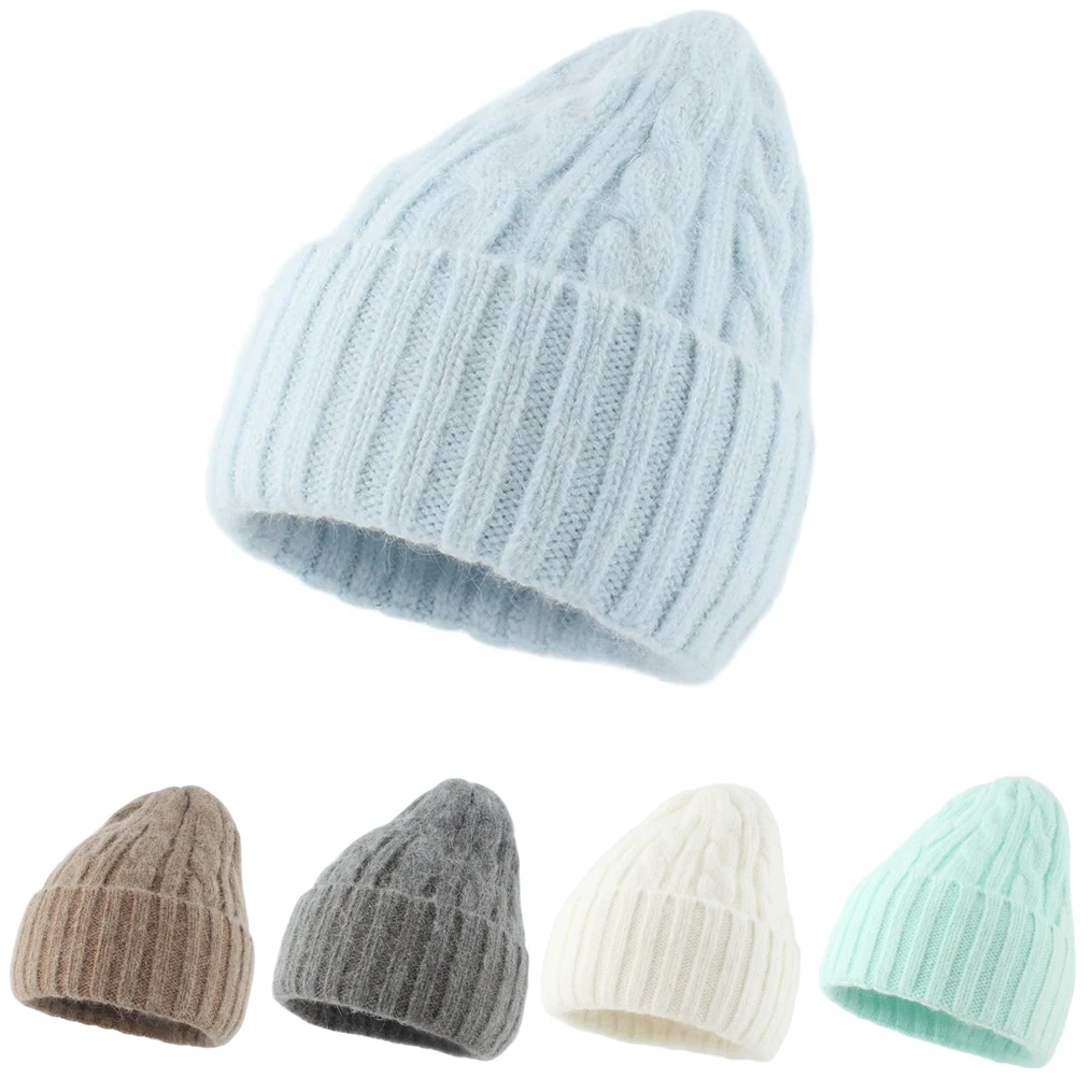 

Skullies Beanies Women Real Rabbit Fur Beanie Hats Winter Soft Warm Twist Knitted Hat Fashion Casual Street Hip Hop Skull Cap