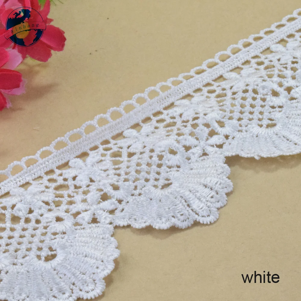 White Polyester Lace Embroidery French Ribbon Fabric Guipure Diy Trims Warp Knitting Sewing Accessories Dress 7cm Width#4314