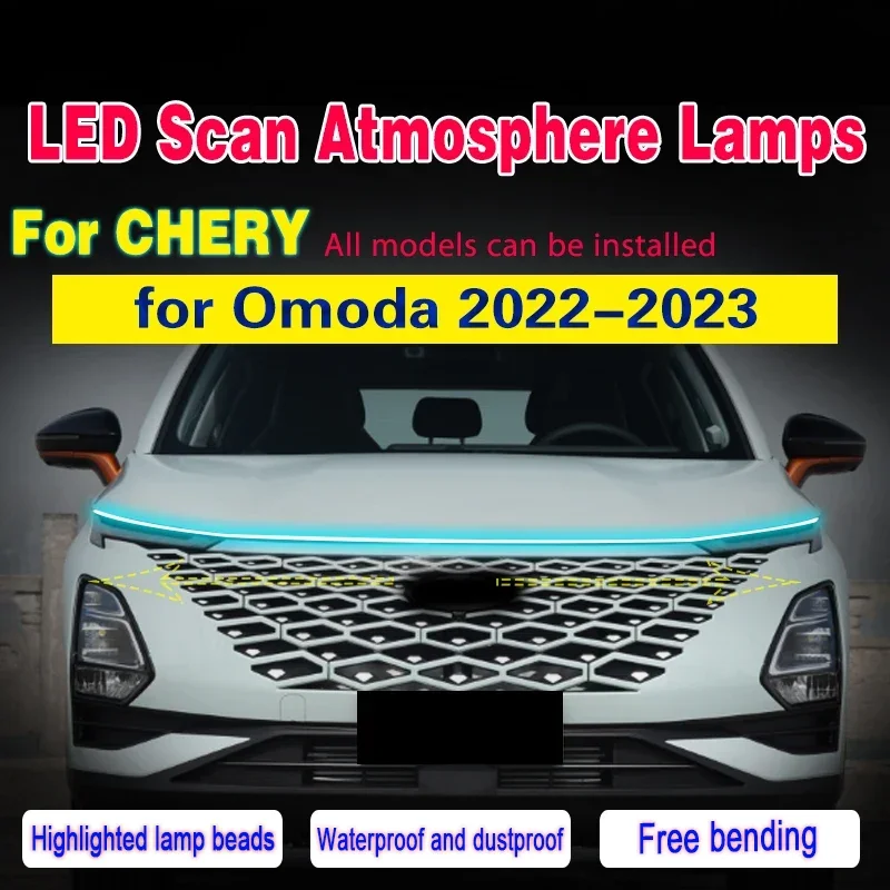 1pcs LED Daytime Running Lights DRL Fog Lamp Flexible For Chery OMODA 2022-2023 DRL LED Scan Starting Car Hood Decorative Lamp