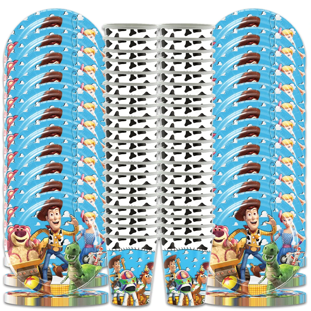 60pcs/set Disney Toy Story Woody Birthday Party Disposable Tableware Decoration Girls Favor Decoration Paper Plates Cups Decor