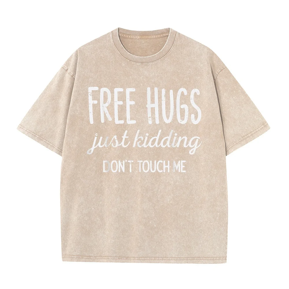 Men T-Shirt Free Hugs Kidding Don't Touch Me Funny Saying Tshirt Футболка Heren Short Sleeve Plus Size Cotton Casual T Shirt