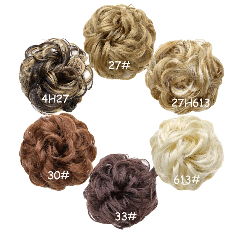 WIGSIN Synthetic Rubber Bands Clip Messy Bun Ponytail Extensions Short Curly Chignon Tousled Updo Hairpieces for Women Girls