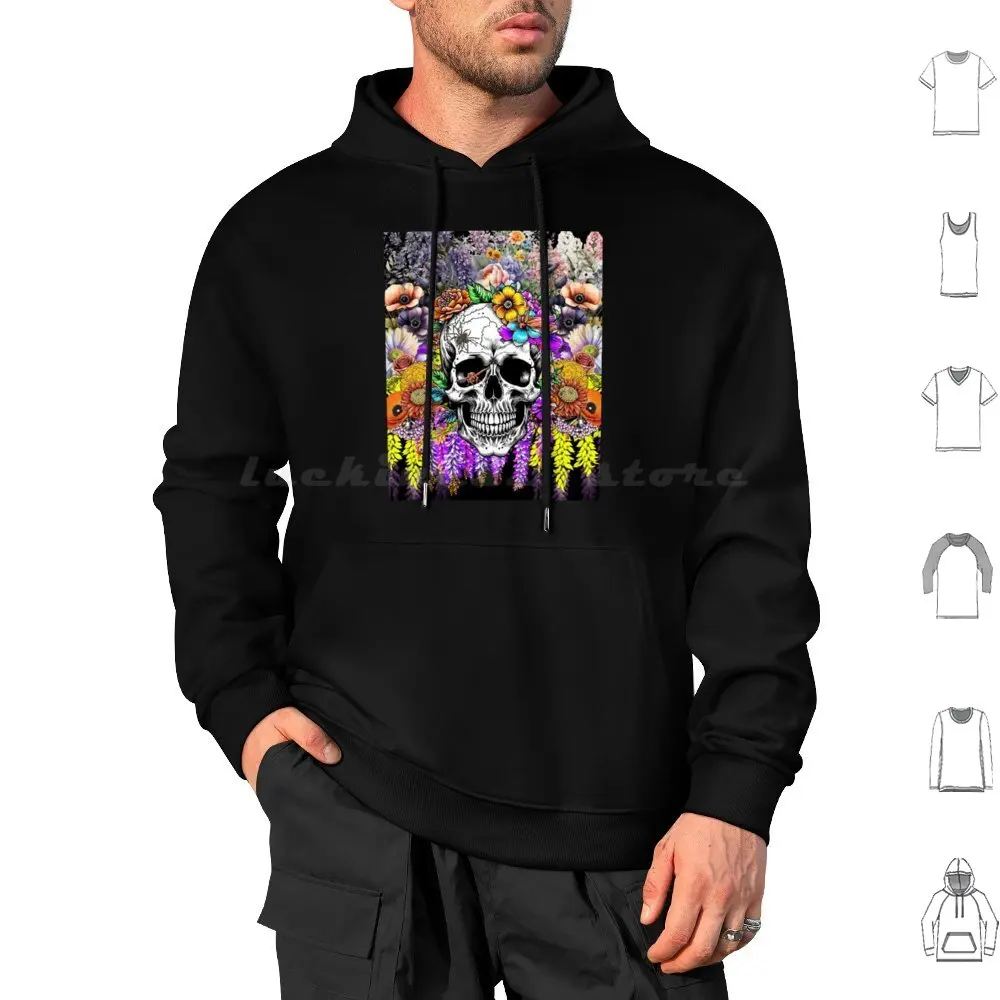 Gardeners' Skull Hoodies Long Sleeve Skull Flower Moth Spider Orange Red Blue Purple Yellow Green Wisteria Poppy Rose