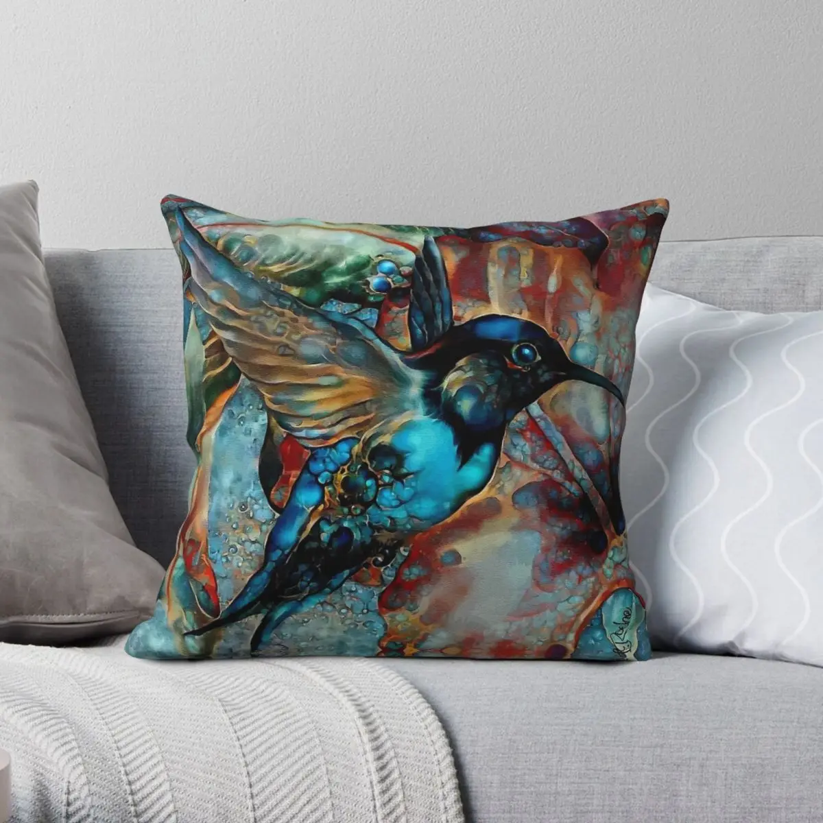 

Colibri Des Vignes Hummingbird Pillowcase Polyester Linen Velvet Printed Zip Decor Pillow Case Bed Cushion Case 45x45