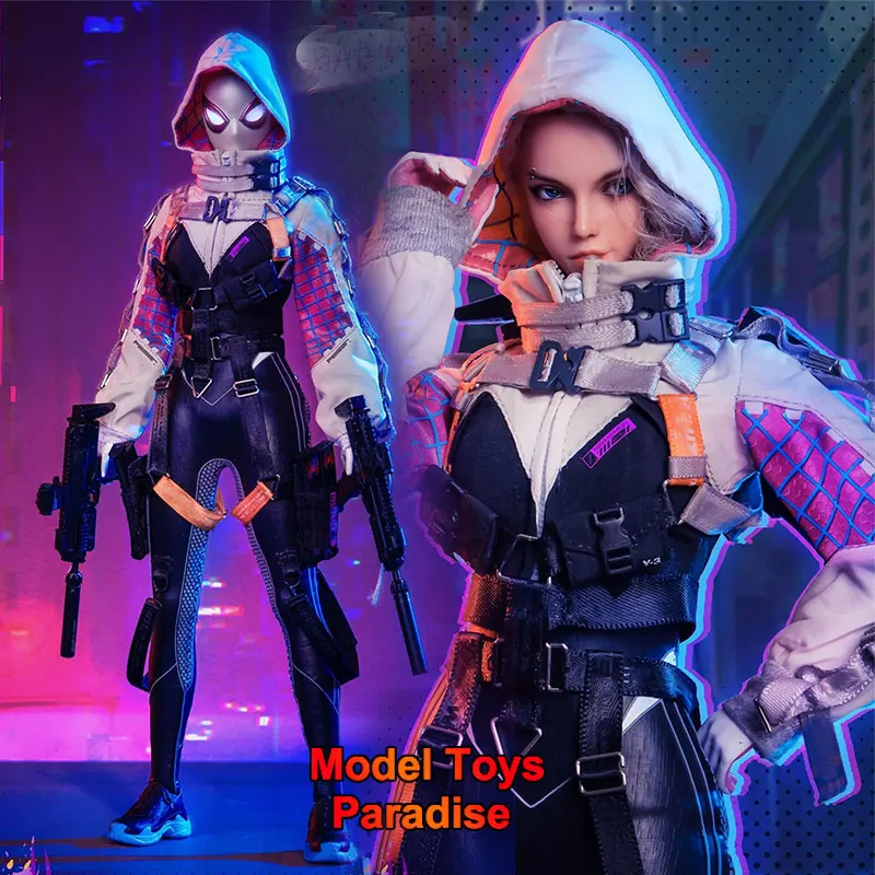 ELE9002 1/6 Collectible Toys Cyber Spider Gwen Woman Soldier Movable Eyes Head 12inch Full Set Action Figure Model Fans Gifts