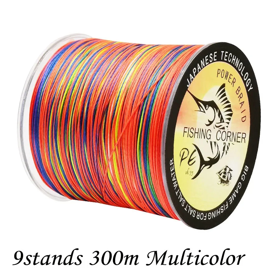 9 Strands PE Braid 300M 500M Braided Fishing Line Multicolor Super Power Japan Multifilament Saltwater/Freshwater