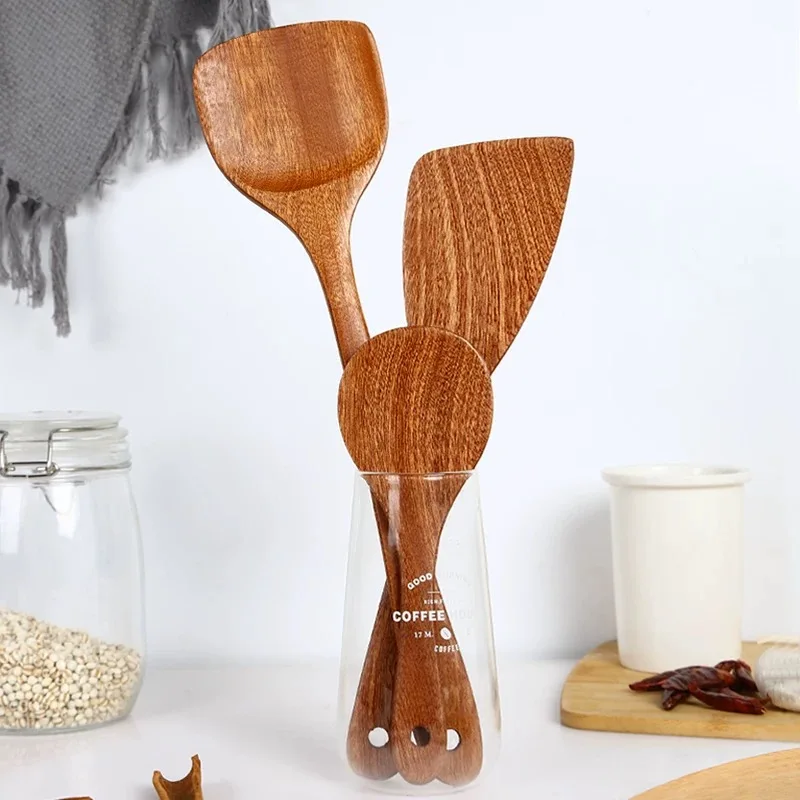 Wooden Spatula Wooden Spoon Frying Spatula Solid Wood High Temperature Resistant Soup Spoon No Paint No Wax Natural Material