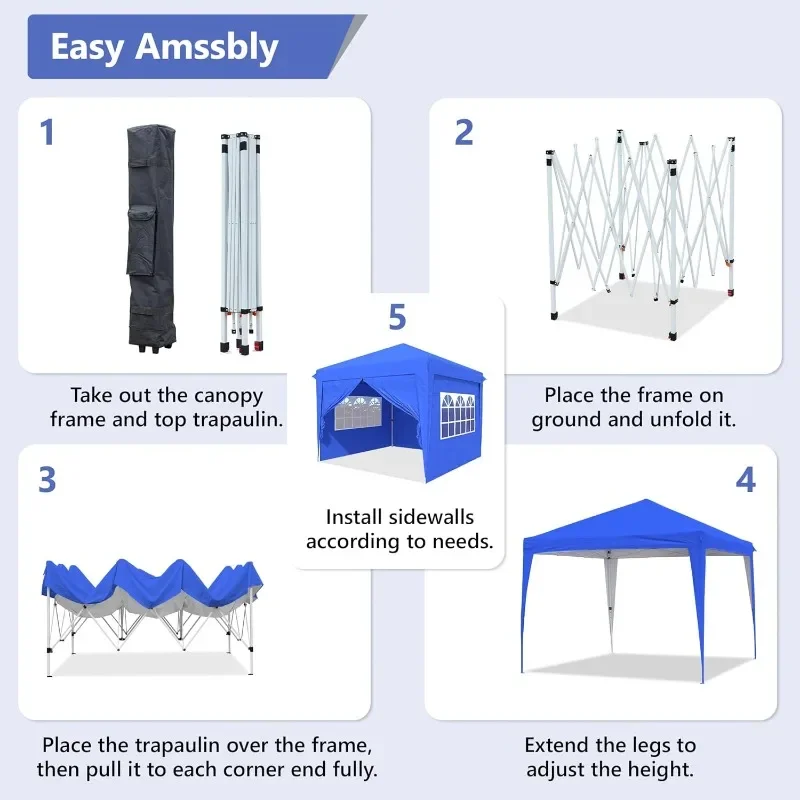

10x10 Pop Up Canopy Tent, Easy Up Canopy with 4 Removable Sidewalls&2 Window, Waterproof Pop Up Gazebo Tent ,Light Blue