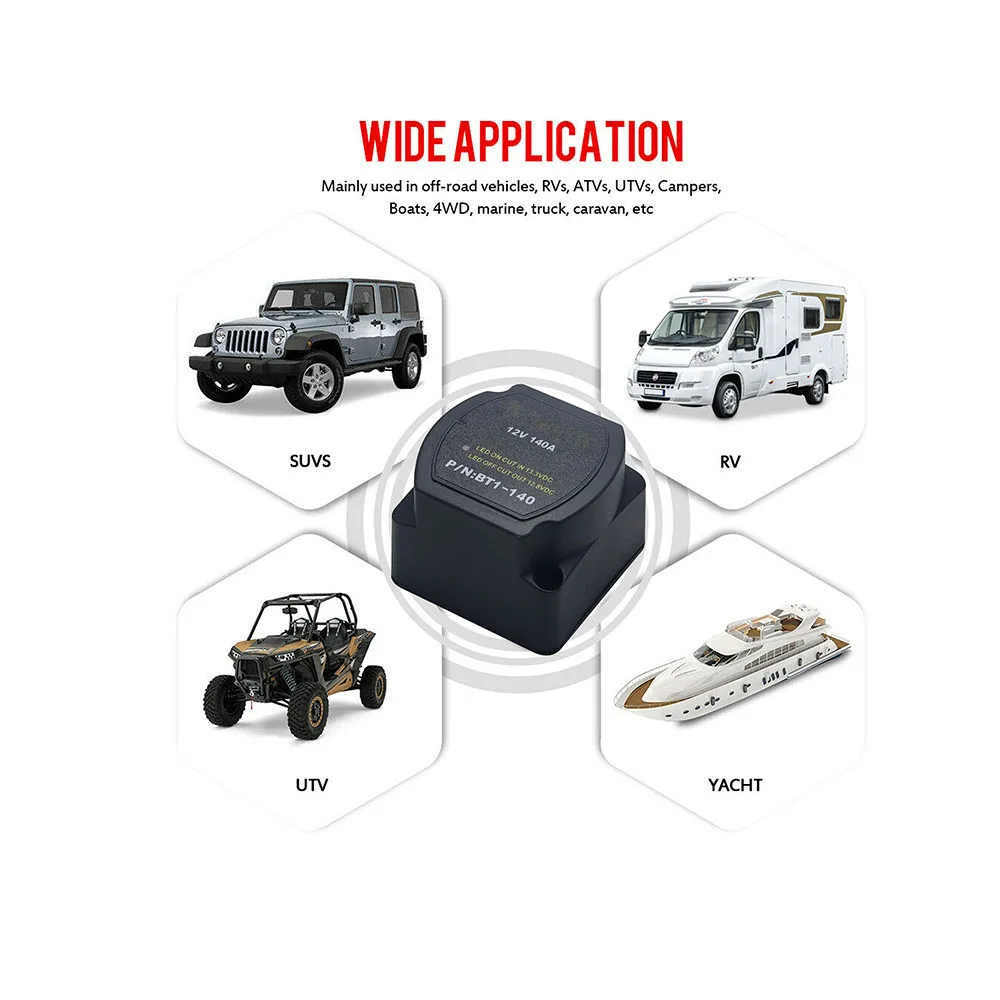 12V 140Amp Dual Battery Isolator VSR Sensitive Relay & Wiring Cable Kit Double Battery Automatic Charger for RV Marine Car