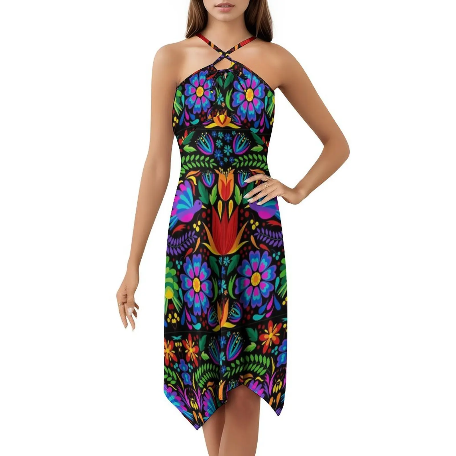 فستان بوهيمي مطرز من أوتومي بدون أكمام للنساء مطبوع عليه فساتين حفلات الشاطئ أوتومي المكسيكي المكسيكي للحفلات بنمط ملون #5