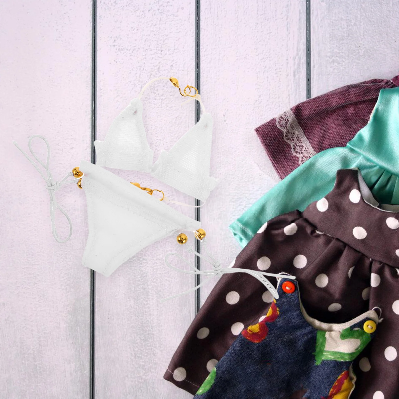 1 zestaw 1 Komplet Strój Kąpielowy: Ozdobny Strój Kąpielowy Letnie Bikini dla Dziewczynki na Wakacje na Plaży Zabawa Miniaturowe Rekwizyty Odzieżowe