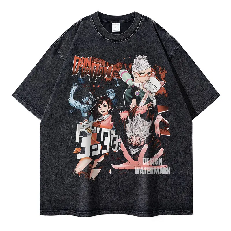 Anime Dan Da Dan T Shirt Oversized Vintage Washed Dandadan T-shirts Streetwear Retro Manga Ayase Momo Takakura Ken Tops Tees Men