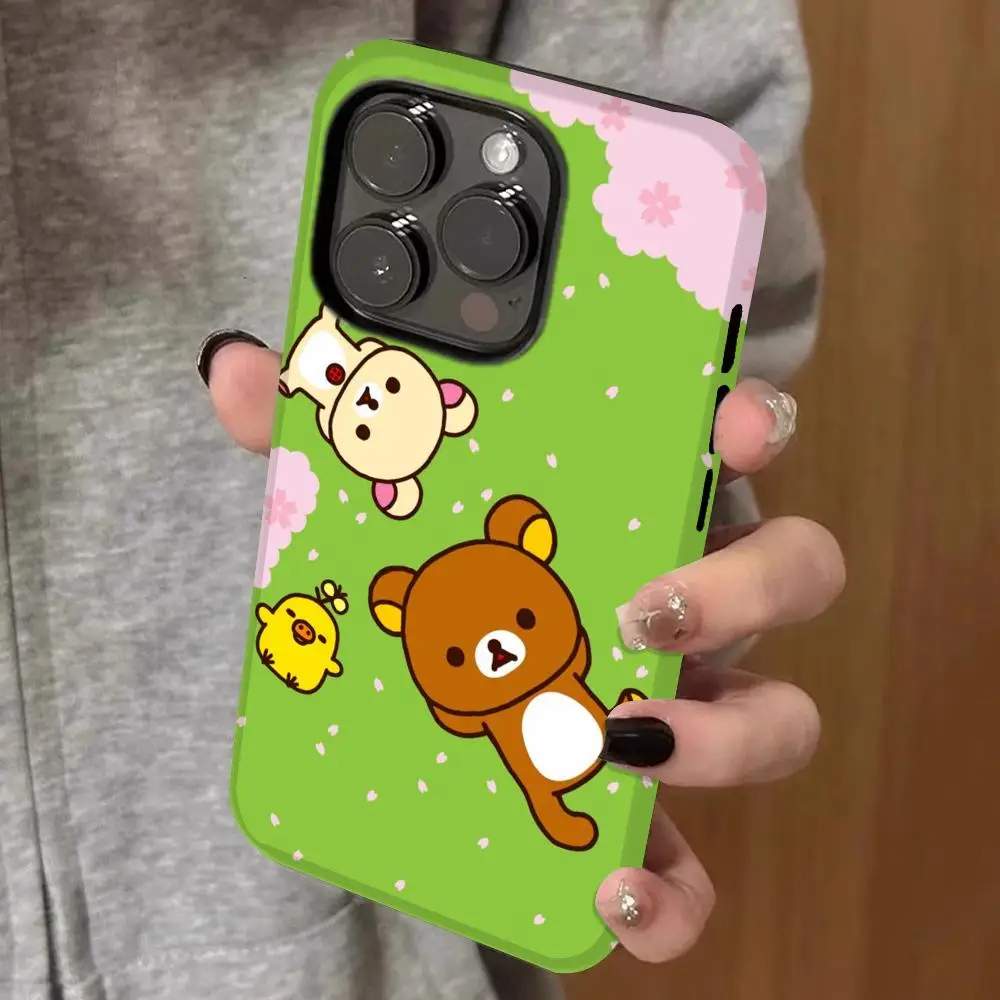 

Rilakkuma Phone Case Double-layered 2-in-1 Film Case For IPhone 16 15 Promax 14 13 Pro 12 11 plus Samsung S25 24 23 Covers