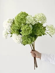White Artificial Hydrangea 3 Heads Fabric Green Hydrangea Long Branches Decor Spring Artificial Floral Arrangement Wedding