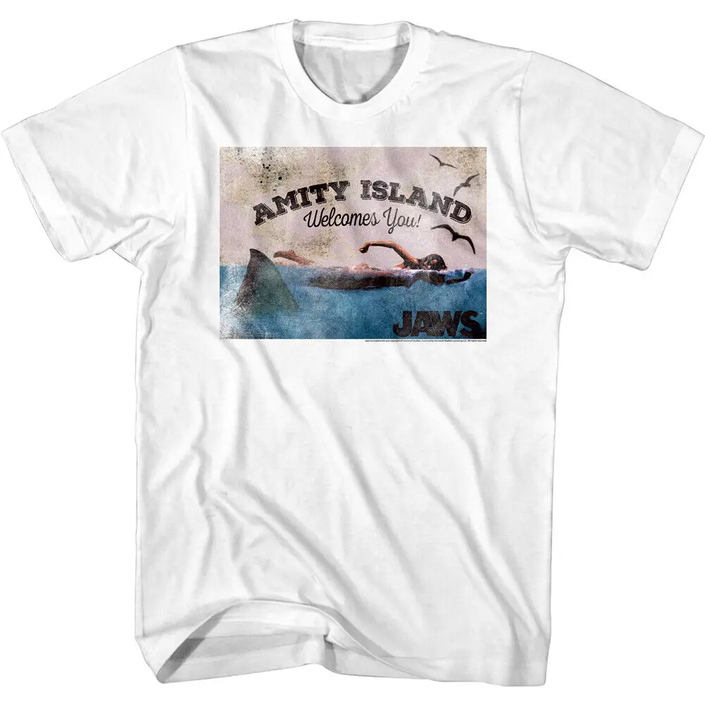 Jaws Amity Island Welcomes You Men'S T Shirt Vintage Postcard Movie Merch Shark