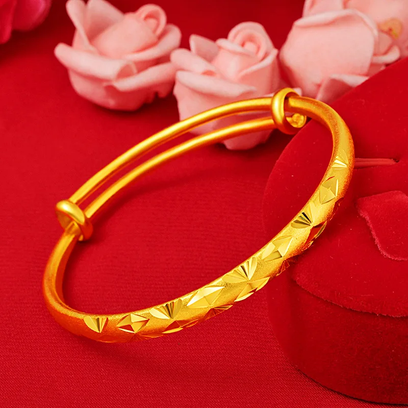 

999 Yellow Gold Color Bracelet Bangles for Women Bride Push-pull Small Fish Meteor Shower Bracelets Fine Jewelry Festival Gifts