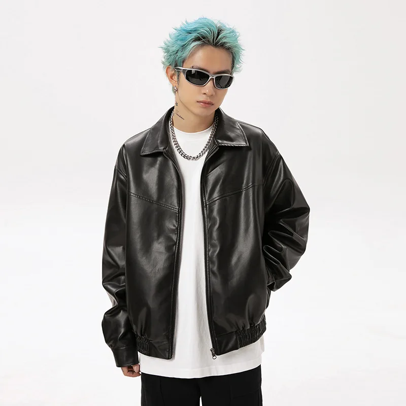 

Black leather jacket for both men and women - new autumn product of retro fashion brand - trendy high street jacket for couples