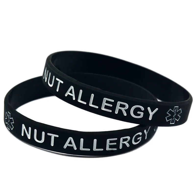 50 Pcs Silicone Wristband Nut Allergy Bracelets Medical Identification Bangle 2 Sizes for Allergy Sufferers
