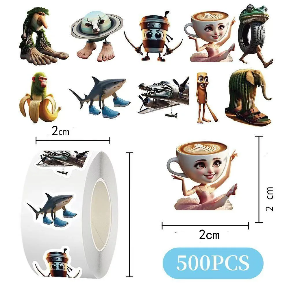 500枚/ロール タンタンサフール イタリアンブレインロット AI アブストラクト シールステッカー DIY PVC ノートパソコンデカール デコレーションステッカー リワードギフト おもちゃ