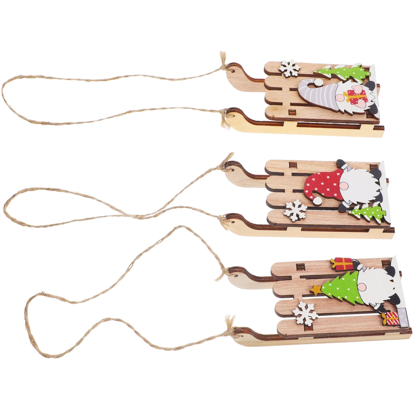 

3Pcs Christmas Tree Hanging Sleigh Ornament Small Wooden Sled Gnome Desktop Decoration Xmas Tree Home Party Office Decors