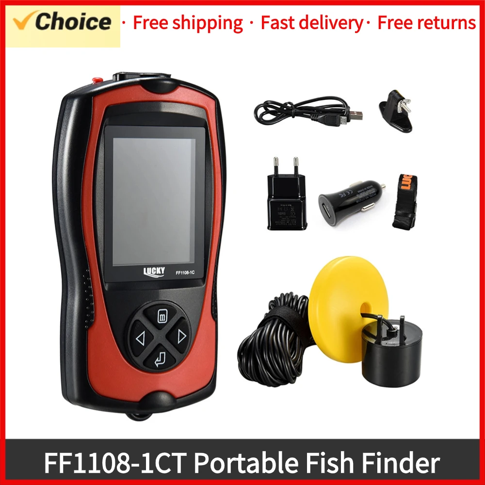 LUCKYS FF1108-1CT Portable Fish Finder 100M/300FT Depth Fish Alarm Wired Fish Detector echo sounder wireless for Fishing