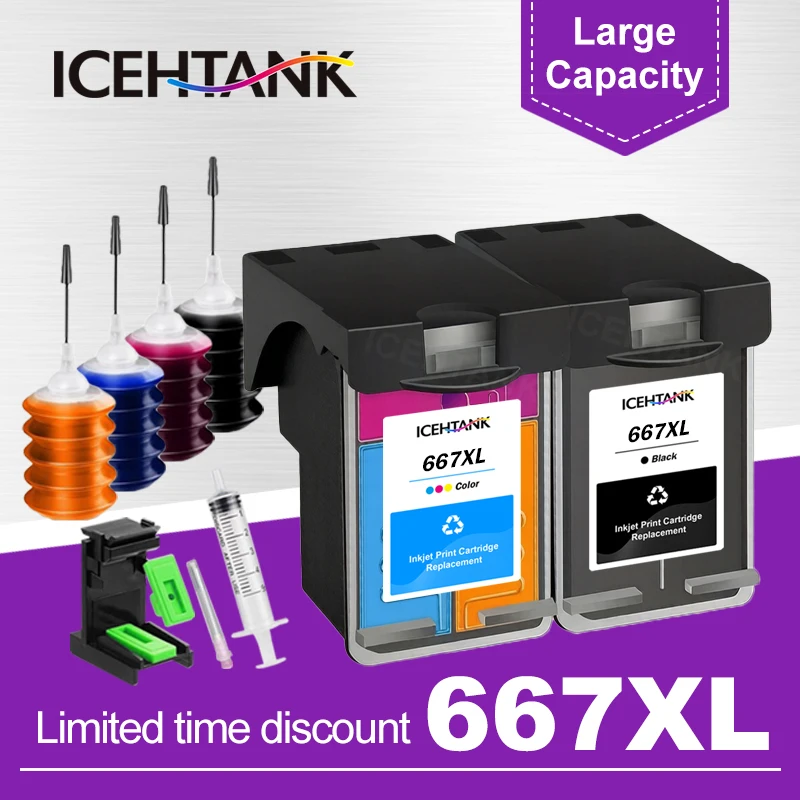 

667XL многоразовый картридж, совместимый с HP667 667 XL, чернильный картридж Deskjet Ink Advantage 1275 2374 2375 2376 2775 2776, принтер