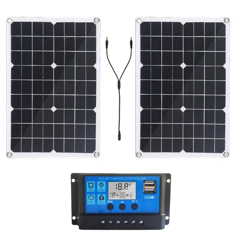 12V Flexible Solar Panel Charger with Dual USB And 100A Controller for Outdoor Camping Mobile Phone Car Charging