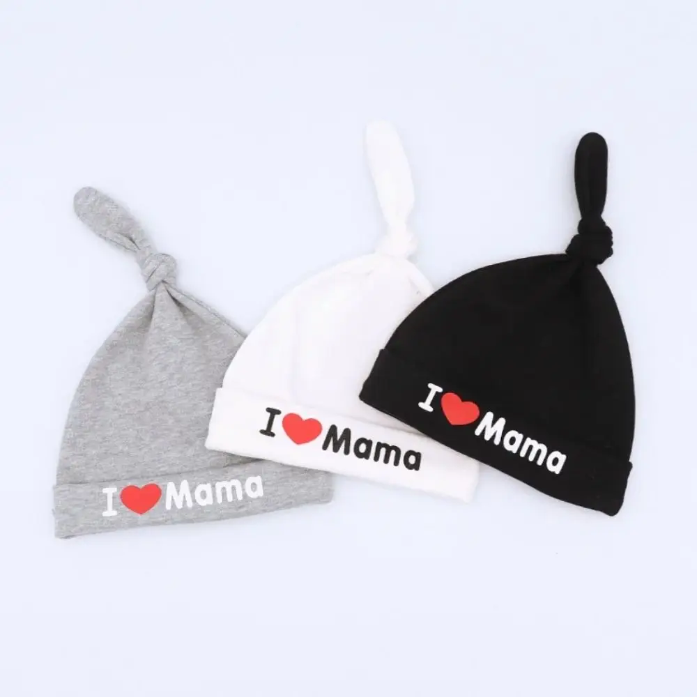 0-3M Baby Hat Unisex I Love Papa Mama Print Elastic Knitted Hats Cotton Newborn Bonnet Girls Boys