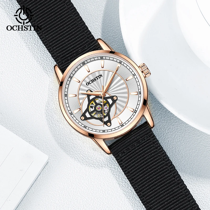 ochstin new 2024 creative creative nylon series sports street watches skeleton mechanical movement men's mechanical watches