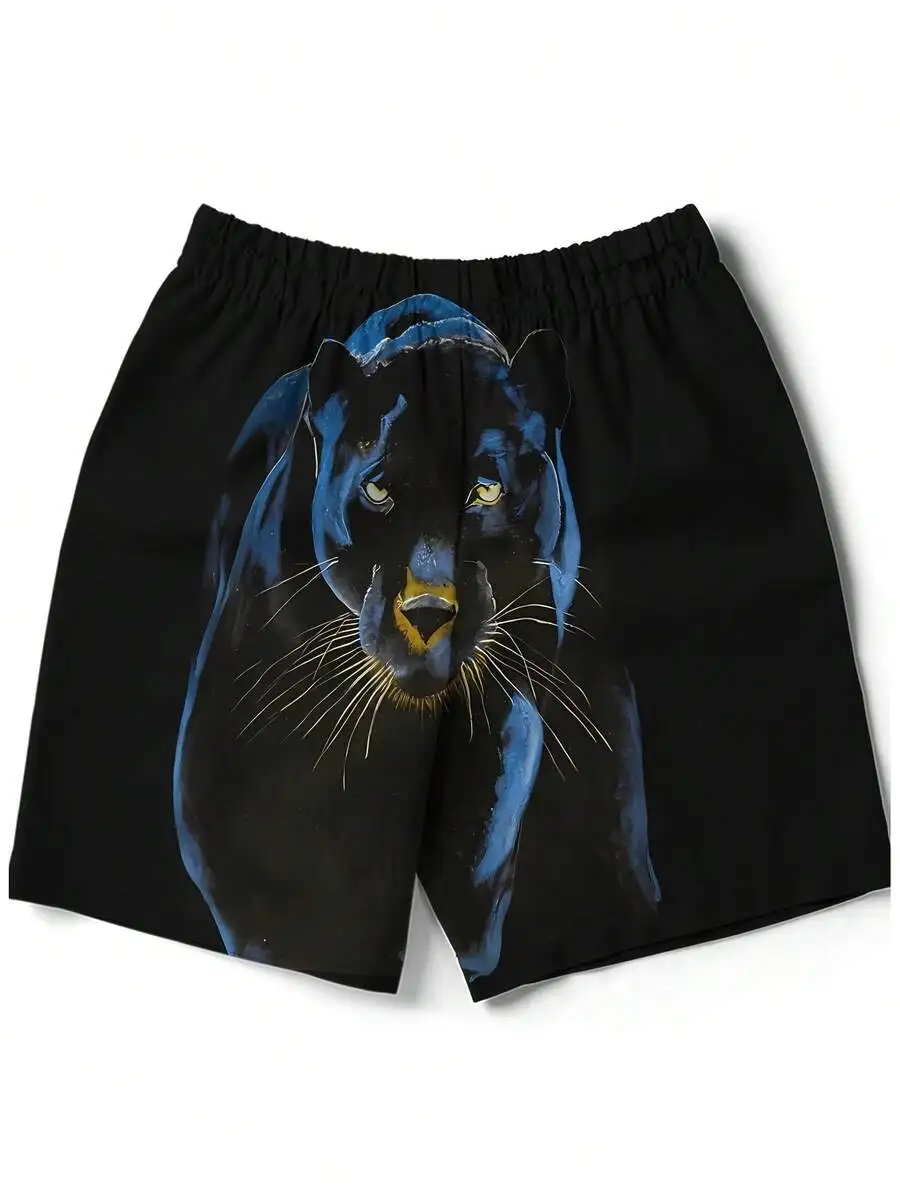 

3D Printed Panther Beach Shorts Mens Casual Summer Swim Trunks