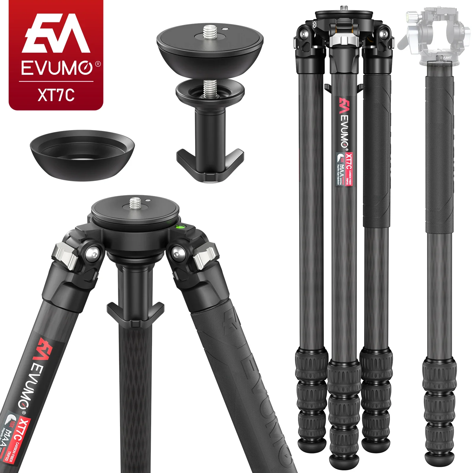 

EVUMO XT7C Carbon Fiber Lightweight Travel Tripod Professional Dslr Camera Tripod Monopod For Film making Camcorder Maxload 20kg