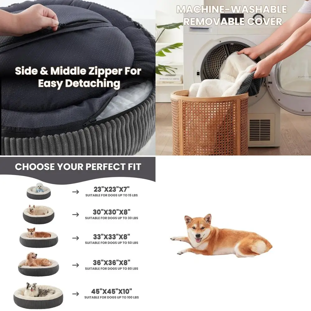 

Кровать для собак среднего и крупного размера, круглая, 33 дюйма, со съемным моющимся чехлом, из плюша и вельвета, подходит для питомцев весом до 50 фунтов.