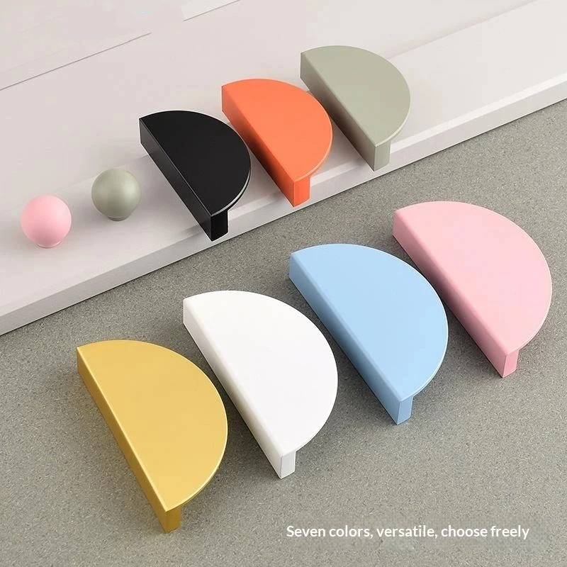 1Piece Colorful Kitchen Cabinet Handles Wardrobe Door Drawer Knob Semi-circular Cream Style Children's Room Color Handle Pairing