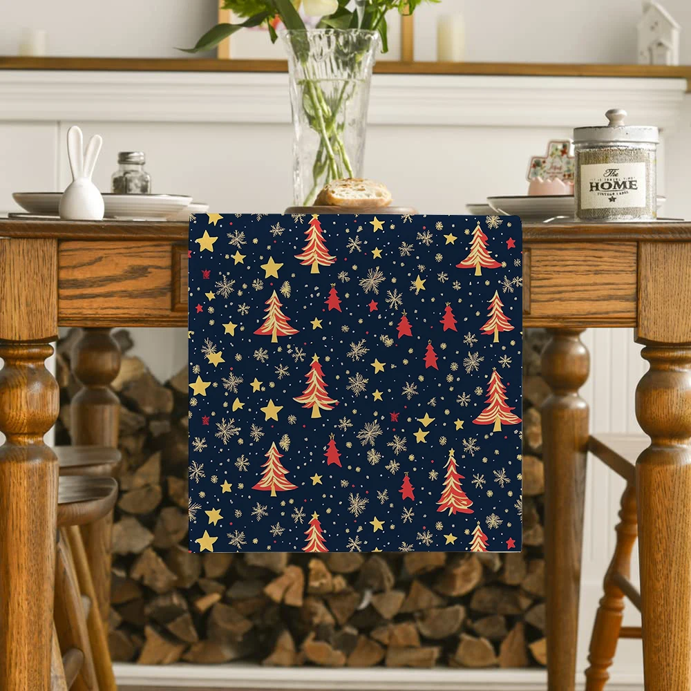 Christmas Tree Snow Stars Table Runner Home Wedding Centerpieces Decoration Party Table Runners Dining Long Cloth