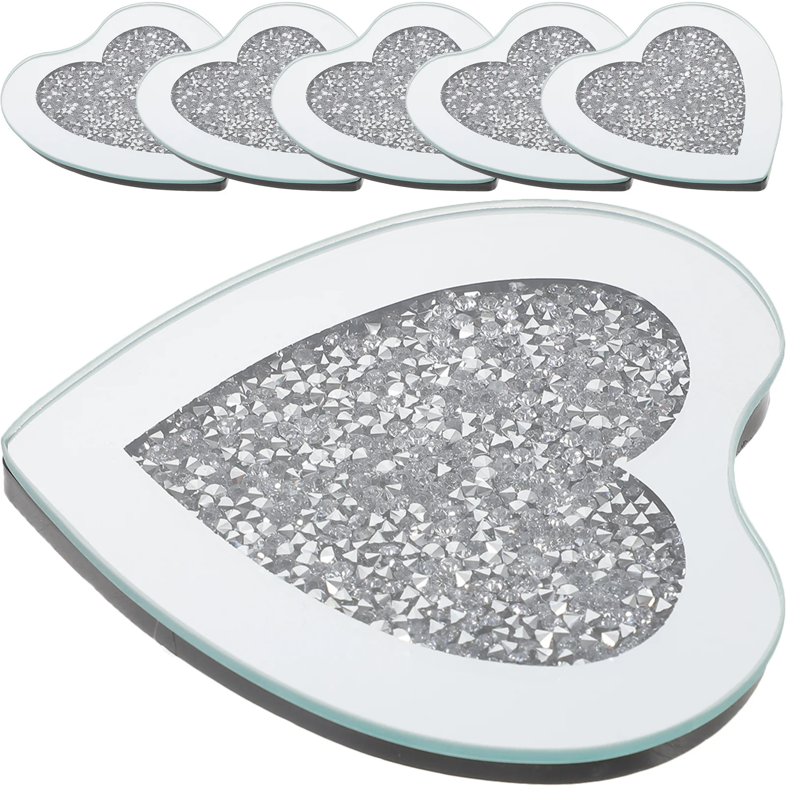 

6Pcs Heart Style Glass Coaster Thickened Drink Cup Mat Protective Table Pads for Coffee Tea Set Glass Coaster Decorative Cup Mat