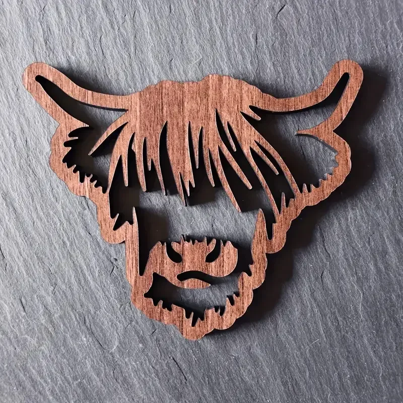 1Pc Wooden Coaster Highland Cow style Hollowed Out Wooden Anti Slip Cup Mat Anti Scald And Heat Insulation Pad