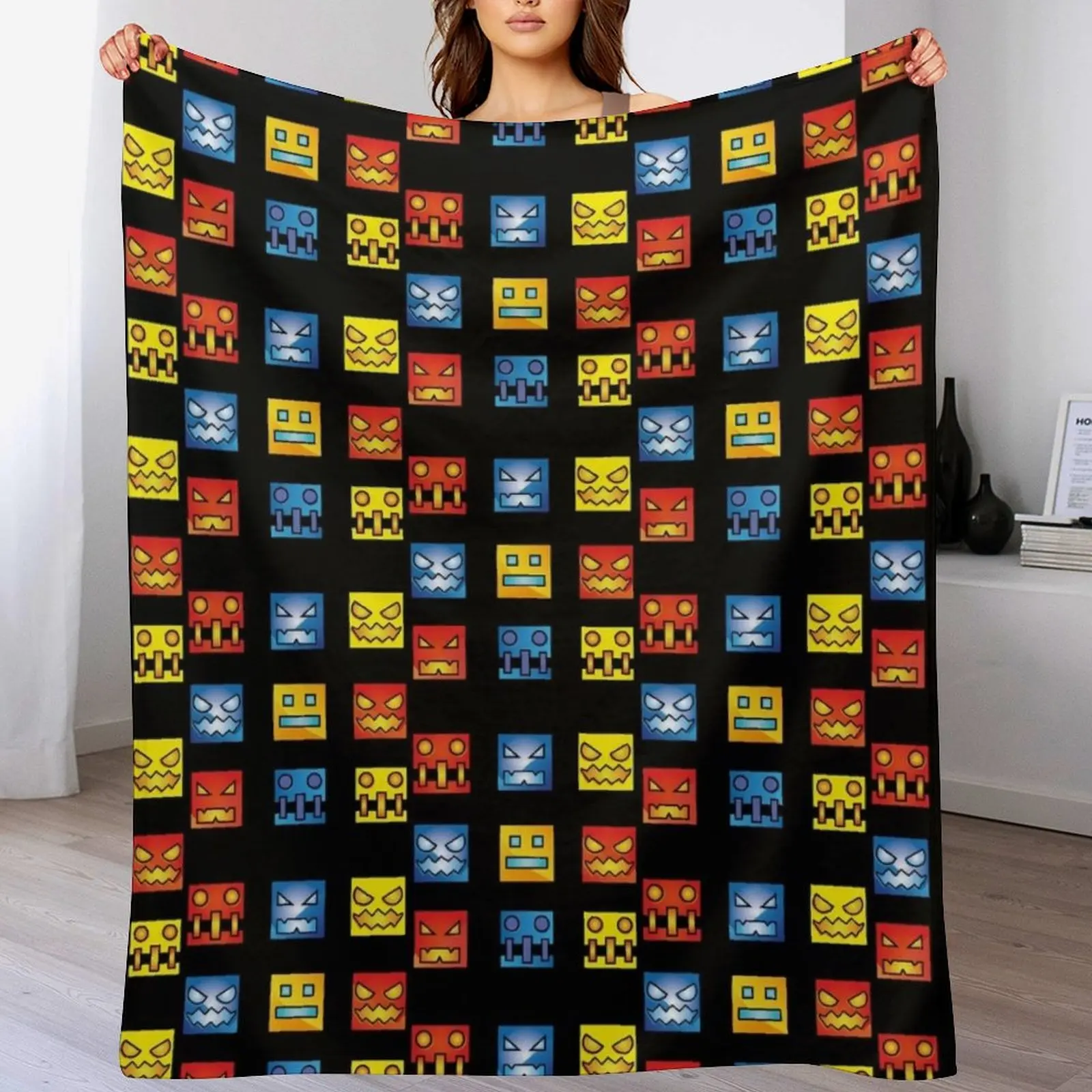 

geometry dash icon face Throw Blanket Shaggy Multi-Purpose Blankets