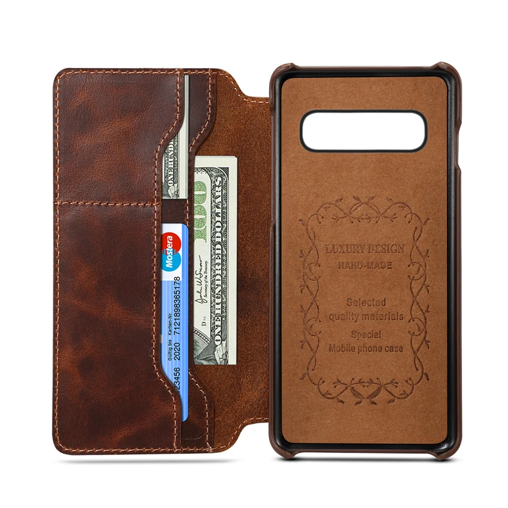 Luxury Oil Wax Top Layer Cowhide Flip Case for Samsung Galaxy S8 S9 S10 Plus S10E Note 8 Note 9 Simple Wallet Leather Case