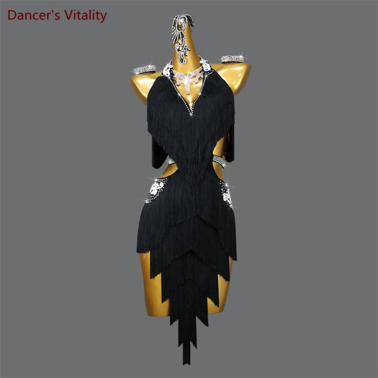 Latin Dance Competition Tassel Skirt for Women Rumba Chacha Professional Costume Dress Art Examination Customized Fringe Dresses