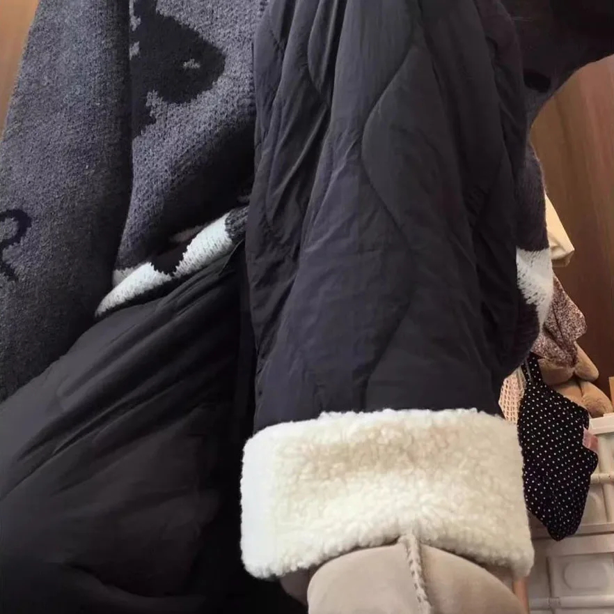 Winter Warm Y2k Pants Wide Ladies Clothes Loose Thermal Wide Leg Pants Chic High Wiasted Baggy Sweatpants Snow Straight Trousers