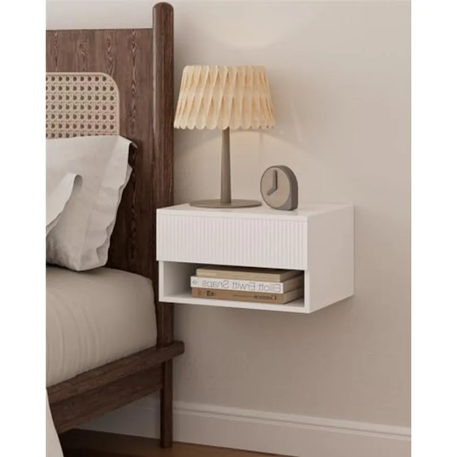

Modern Small Nightstand with Drawer Floating Shelves for Bedroom Bathroom