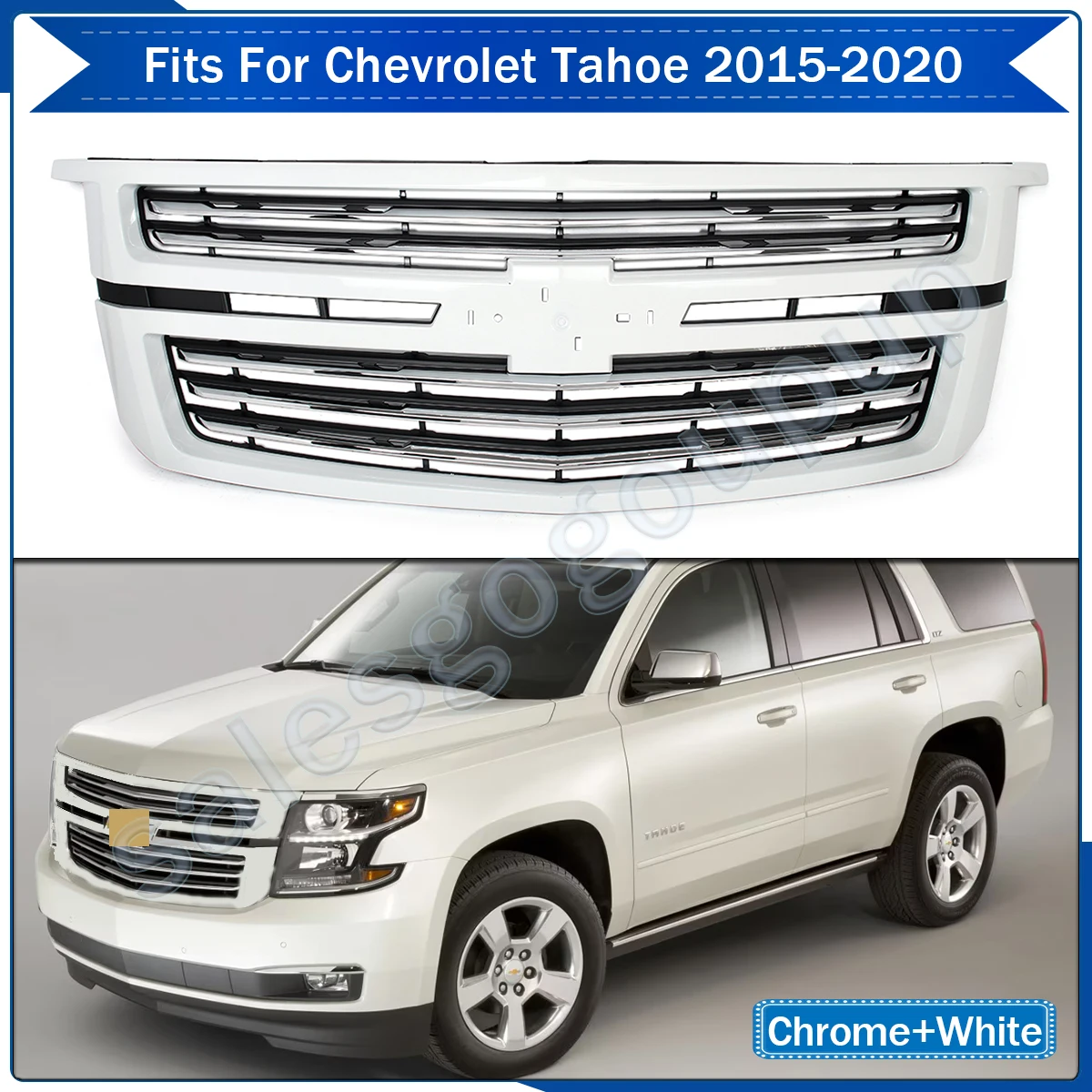 FRONT BUMPER GRILLE GRILL FOR 2015-20 CHEVROLET TAHOE/SUBURBAN LTZ SUMMIT WHITE