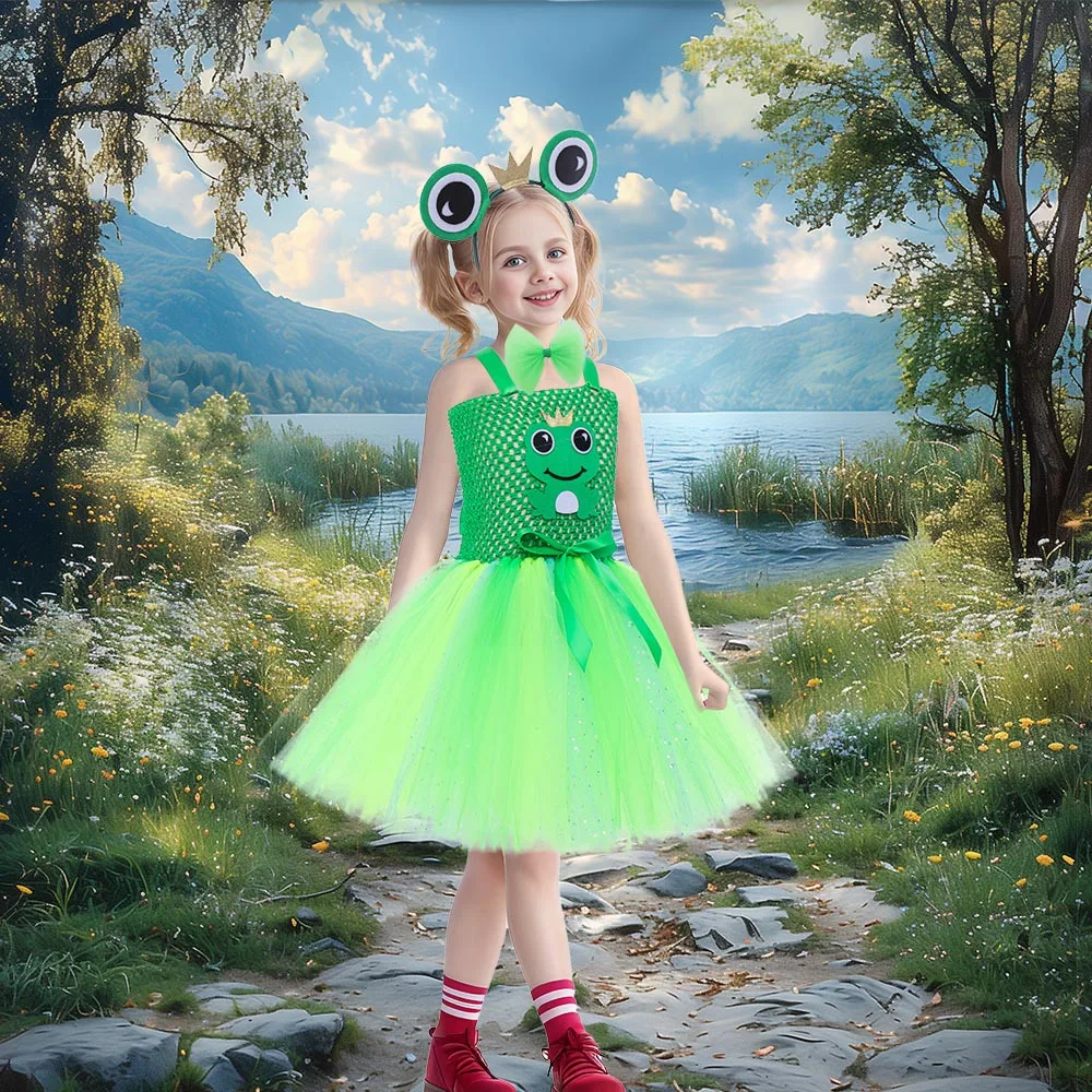 

Green Frog Baby Girls Tulle Dress for Kids Halloween Costumes Girl Princess Birthday Tutu Dress Children Anime Cosplay Costume