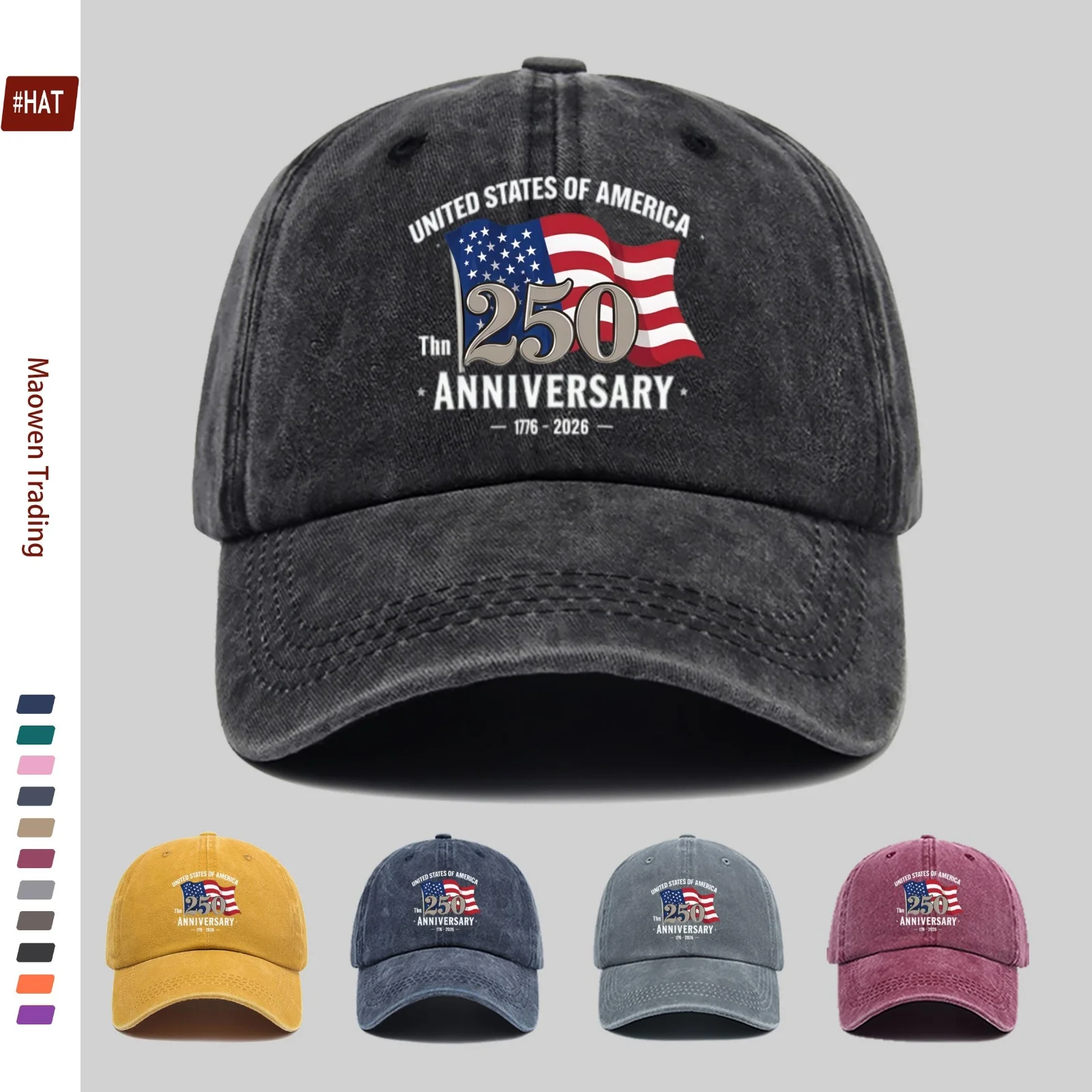 250Th Anniversary American Founding Commemorative Printed Baseball Cap, Decorated with American Flag Print Design, Comfortable A